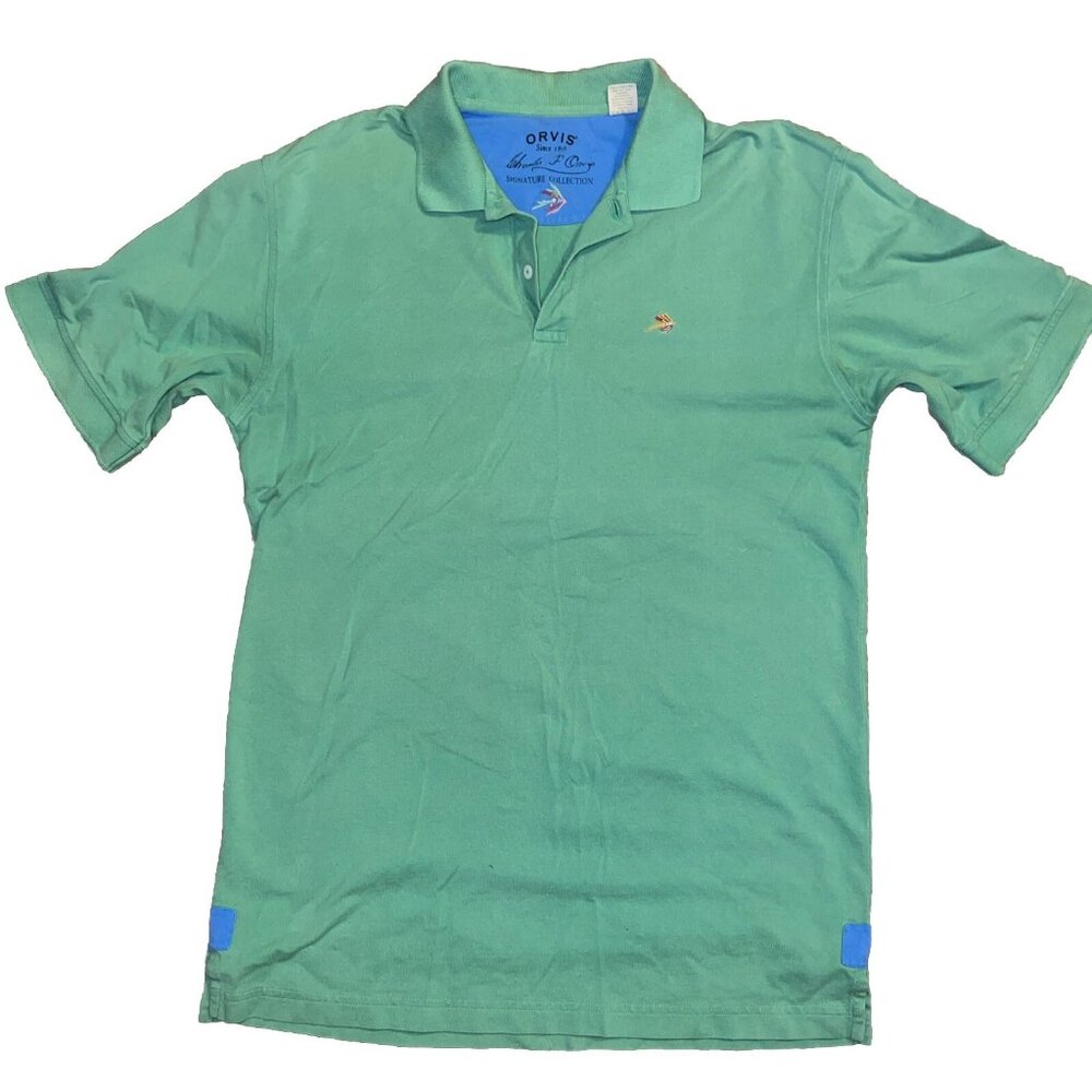 Vintage Orvis Fly Fishing Signature‎ Men's Size M 100% Cotton Green Polo Shirt